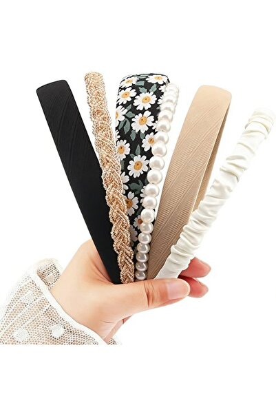 STARSTAR Headbands 6pc floral/solid pearl non-slip 40cm women's.