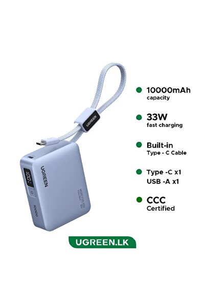 Ugreen POWER BANK "PB584", 10000mAh, 33W, 1 x USB, 1 x USB Type-C, 1 x USB Ty...