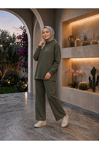 MEBA Women's Islamic Clothing Modal Fabric Crew Neck Tunic Top and Bottom Set