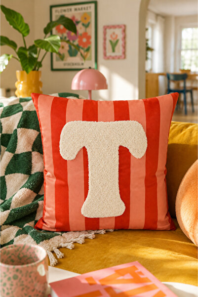 Pilloveland Punch Embroidered Throw Pillow Cover - 43*43 cm - Orange Letter t...