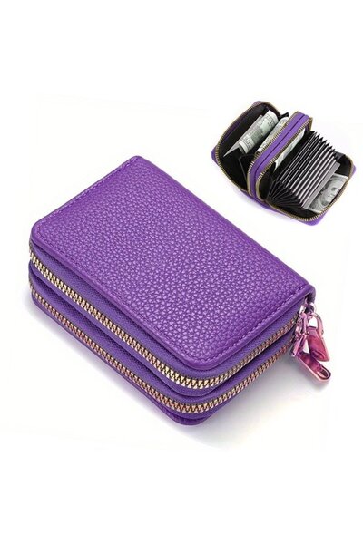 STARSTAR PU card holder 8.5x4x11.5cm multi-layer zipper large capacity.
