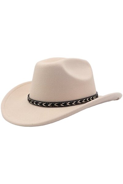 STARSTAR Unisex felt cowboy hat beige wide brim chin strap.