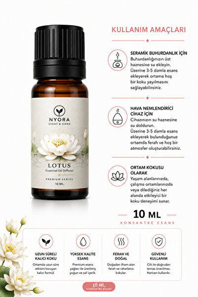 NYORA 10 Ml Lotus Kokusu Buhurdanlık ve Hava Nemlendirici Otram Kokusu Esansı