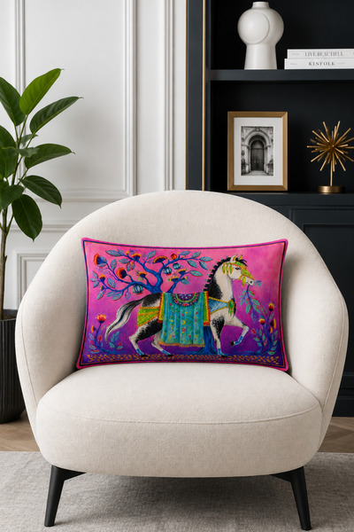 HOMESSA Colorful Folk Horse 2-Piece Throw Pillow Cover 35X55 cm