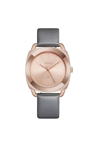 TRNDA Women's Watch With Rose Gold Stainless Steel Case And Gray Leather Band