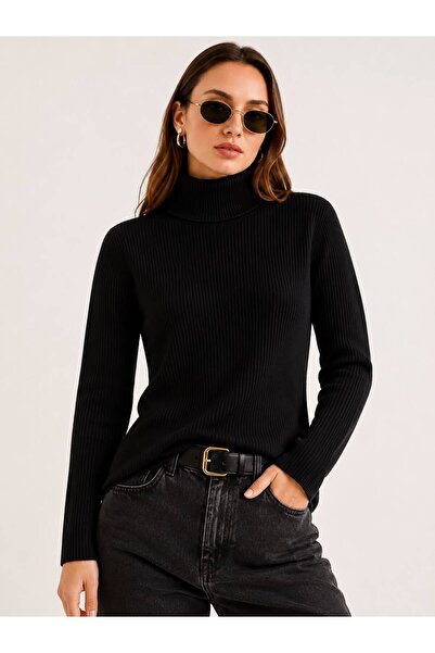 oneoff Women's Turtleneck Ribbed Knit Sweater Long Sleeve Slim Fit Stretchy B...