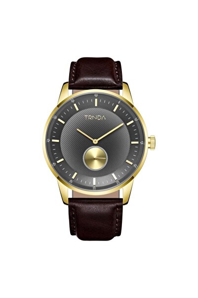 TRNDA Men's Stainless Steel Gold Watch, Brown Leather | Trnda-43g