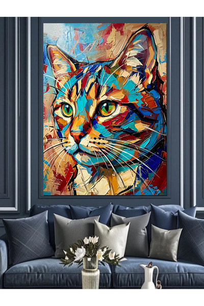 Artmeg Pânză decorativă colorată cu portret de pisică Pop-Art - tablou din le...
