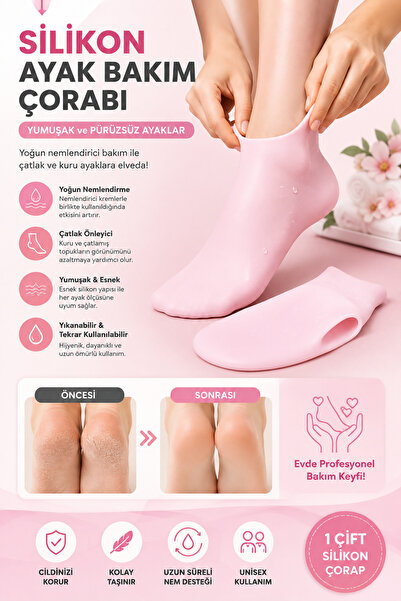GELDİMİCOM Silikon Ayak Bakım Çorabı Nemlendirici Topuk Çorabı Çatlak Ayak Ba...