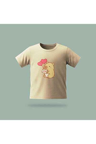 Erays Home Children's Capybara Send Love Patterned Printed T-Shirt 100% Cotto...