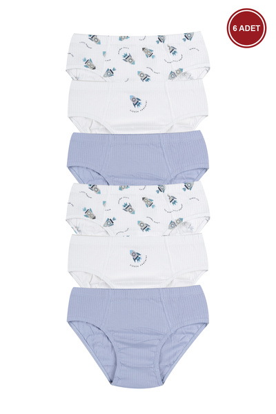 koza iç giyim Boys' Cotton Ribbed 6-Piece Patterned Slips