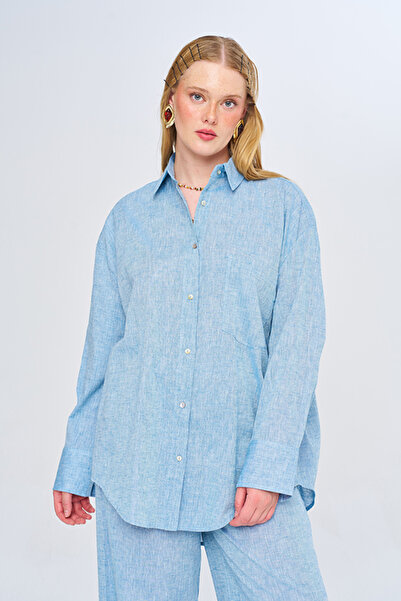 Orfeo Negro Women's Single Pocket Relaxed Fit Solid Color Shirt