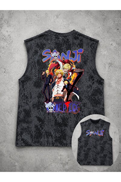 classy moda Unisex Μαύρο Αθλητικό Φανελάκι με Στάμπα Anime στην Πλάτη και Μηδ...