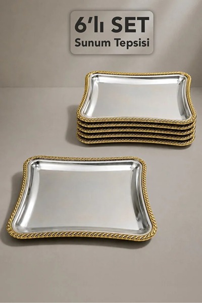 elif aksesuar 6-Piece Spike Patterned Tray - Stainless Steel Coffee and Cater...