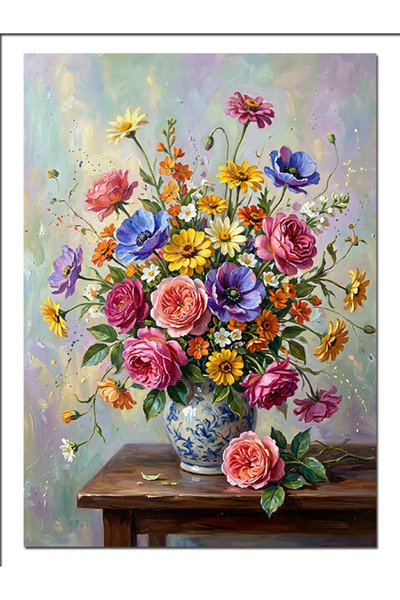 Artmeg Trandafiri colorați în vază Buchet clasic Pânză decorativă - Masă din ...