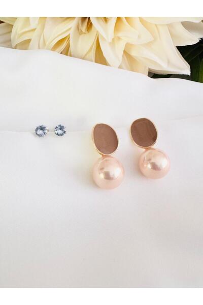DEVİ fashion Powder Top Pearl Zircon Stone Double Earrings