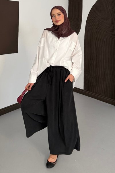 Moda Neval Skirt-Like, Elasticated Waist, Draped Modal Fabric Trousers