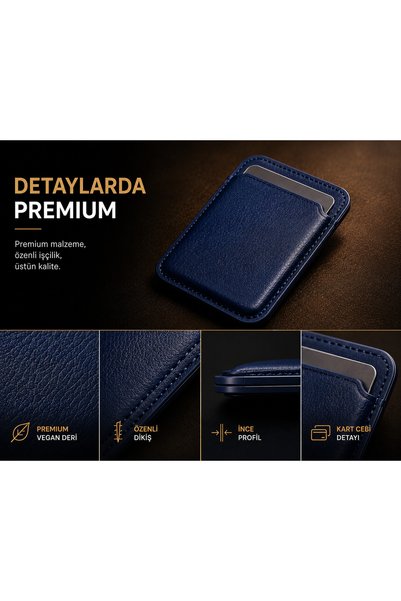 KVK TS Magsafe Compatible Magnetic Phone Card Holder – 2-3 Card Capacity, Slim Premium Vegan Leather Card Holder – Navy Blue