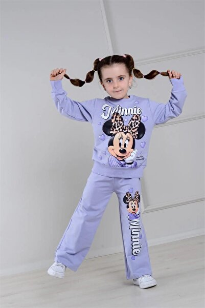 LUFFY KİDS Red Girls' Patterned 2-Yarn Wide-Leg Sweatpants Set