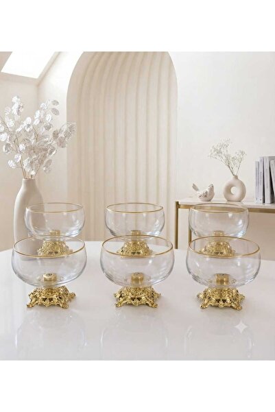 Buldem 6-Piece Luxury Glass Footed Gold Presentation Bowl - Stylish Dessert S...