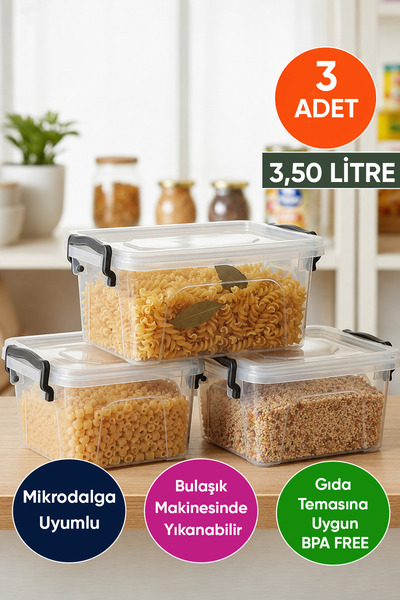 Vinoa 3 Pieces 3.5 Liter Food Storage Container with Lid, Legume Storage Cont...