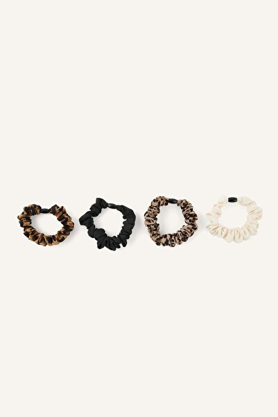 DeFacto Women's 4-Piece Leopard Patterned and Plain Drawstring Hair Accessory...