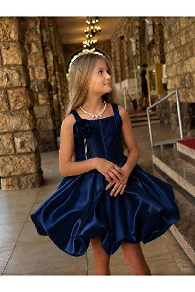 papatya kızı Girl's White Evening Dress, Flower Detailed Balloon Skirt Party ...