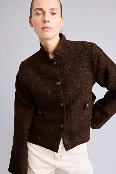 DeFacto Stand Collar Buttoned Tweed Long Sleeve Shirt I3866Ax26Au