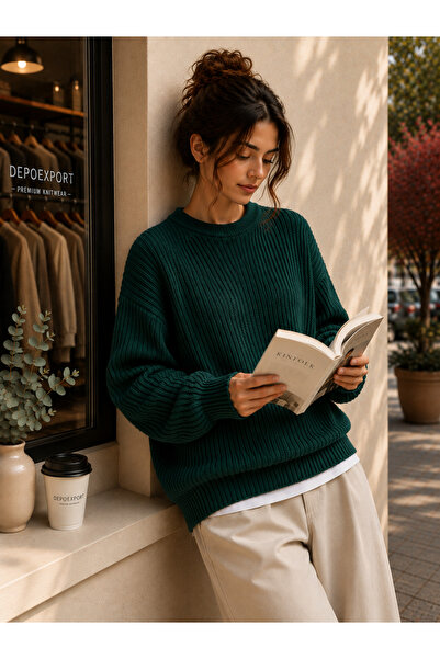 DepoExport Women's Premium Oversize Soft Crew Neck Knitwear Sweater