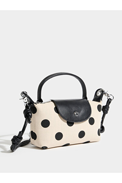 Styli Beige Polka Dot Top Handle Bag with Knotted Crossbody Strap