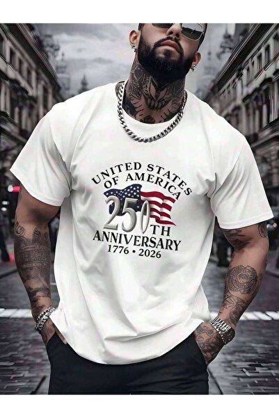 26LIK Casual T-Shirt USA 250th Anniversary 1776 2026 Flag Pattern Streetwear ...