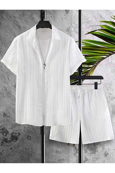 Take Two By Styli Men Plus Size Textured Casual Shirt and Shorts Co-ord Set