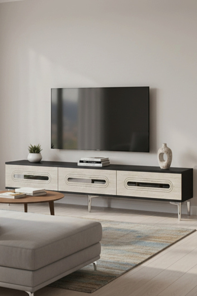CENEYRA TSA1806ATS RANY Kapaklı TV Sehpası 180 CM - ANTRASİT - TRAVERTEN - SI...