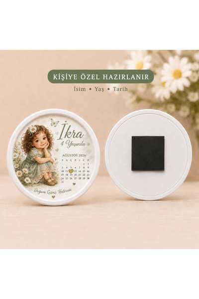 Sultan magnet hediyelik Kişiye Özel Takvimli Çocuk Doğum Günü Magneti 58 mm Y...