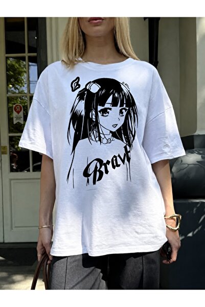 Generic Brand Anime Girl with Brave Text,women's t-shirt,everyday essential,c...