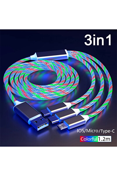 Choice Colorful for 1.2M Glowing LED Light USB 3 IN 1 cable Phone Fast Chargi...