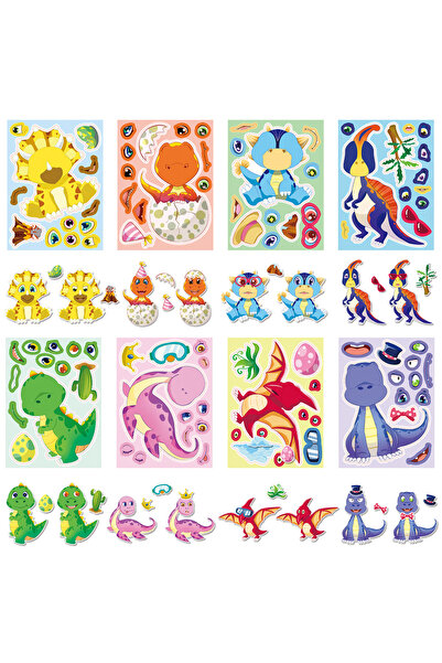 Choice 8PCS 8Sheets Dinosaur Puzzle Stickers Puzzle Creative Parent Child Int...