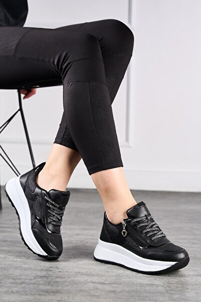İmerShoes Günlük Kadın Spor Ayakkabı Sim Detaylı Bağcıklı Fermuarlı Hafif Kalın Taban Sneaker 0846