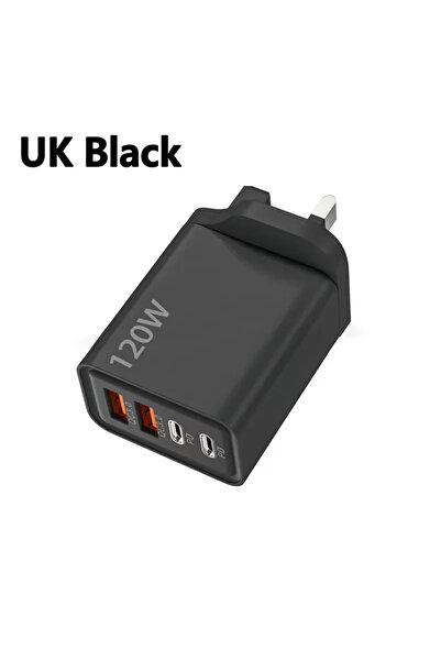 Choice1 UK Black 4 Ports 120W Charger 2-USB 2-PD Quick Wall Charger Type-C US...