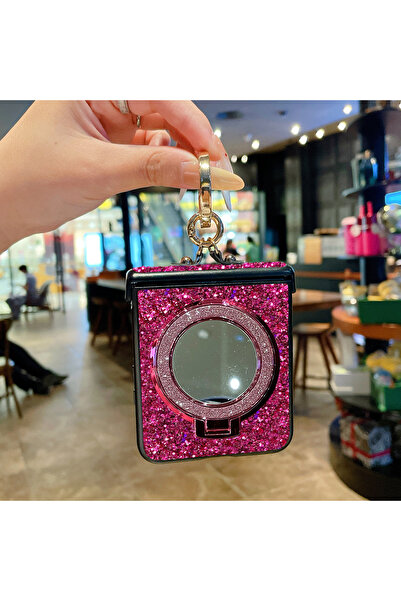 Choice16 Galaxy Z Flip5 Rose Red Faux Diamond Ring Holder Luxury Sparkling Ha...