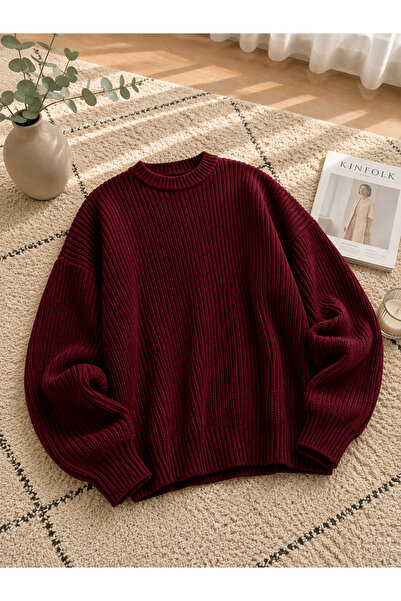 DepoExport Kadın Premium Oversize Yumuşak Bisiklet Yaka Triko Kazak