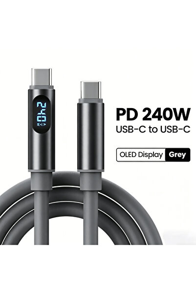Choice1 1.8m 1pcs Grey NNBILI USB C to Type C Cable with LED Display Type C F...