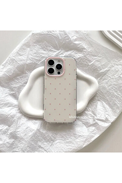 Choice4 iPhone17 A Korean Ins Minimalist Cute Cream White Pink Polka Dots Pho...