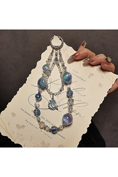 Choice blue Luxury High-End Crystal Phone Chain Heart Pendant, Wristlet, Phon...