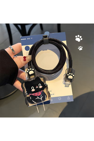 Choice Black Cat Cute Animal Cat Cable Protector Case Cover For iPhone 20W 18...