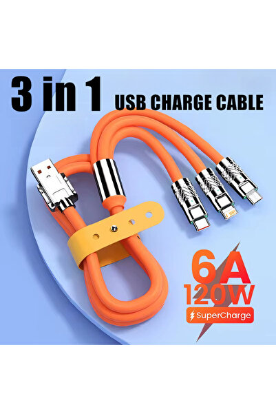 Choice1 1.2m Orange 3 in 1 6A 120W Fast Charging USB Cable For iPhone 11 12 1...
