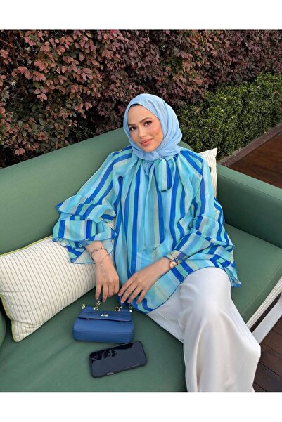 LİNDALİNA TEKSTİL Letnja bluza sa širokim rukavima, šifonskim šalom i postavom