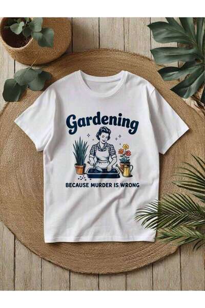23ERVA Positive Gardening: Is Wrong Pattern Print Crew Neck Short Sleeve T-Sh...