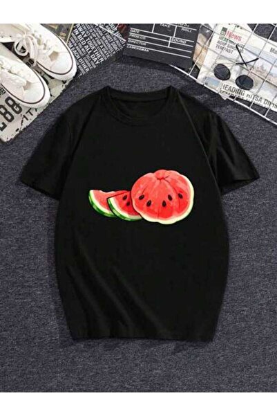 kai22 1-Pack Women's Slice T-Shirt, Cute Summer Watermelon Print Crew-Neck Sh...
