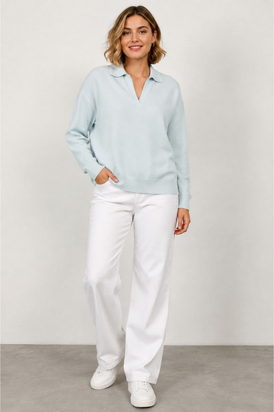 Mutlu Ertan Women's Polo Neck Long Sleeve Knitwear Blouse 20102 - Mint